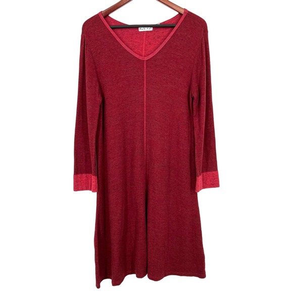 Habitat Womens Size Small Christmas Red Midi Cozy Knit Dress Winter Abstract Art